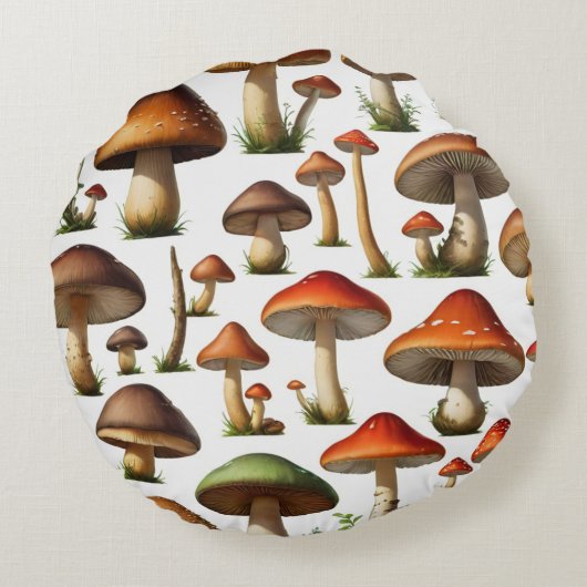 Mushroom Collectie Pattern Design Rond Kussen (Achterkant)