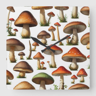 Mushroom Collectie Pattern Design Vierkante Klok