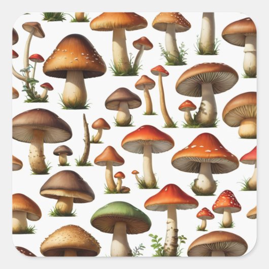 Mushroom Collectie Pattern Design Vierkante Sticker (Voorkant)