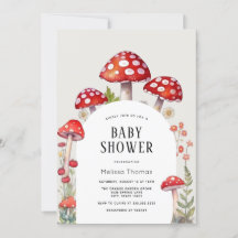 Mushroom Cottage Woodland Baby shower Invitation
