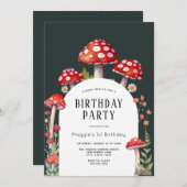 Mushroom Cottage Woodland Verjaardag uitnodiging (Voorkant / Achterkant)