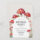 Mushroom Cottage Woodland Verjaardag uitnodiging (Voorkant / Achterkant)