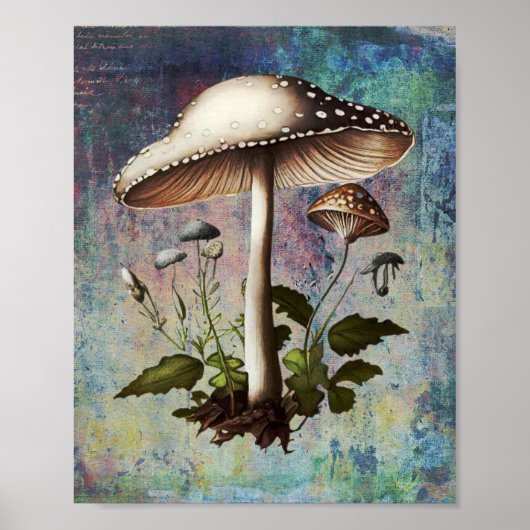 Mushroom, Digital Vintage Botanical Mushroom Poster (Voorkant)
