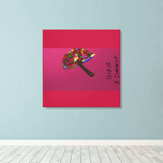 Mushroom Face Character Art Stretched Canvas Print (Insitu (Houten vloer))