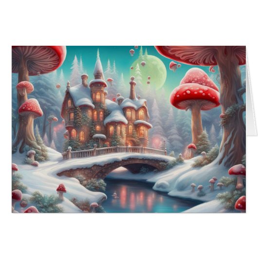Mushroom Fairy Cottage Groet Vakantie Kaart (Voorkant Horizontaal)