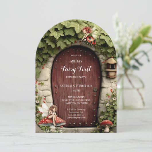 Mushroom Fairy First Birthday Party Kaart (Staand voorkant)