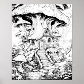 Mushroom Fairy House Fantasy Kleurplaat Poster (Voorkant)