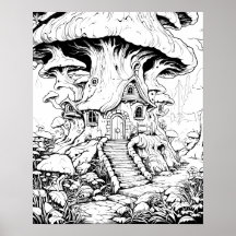 Mushroom Fairy House Fantasy Kleurplaat Poster