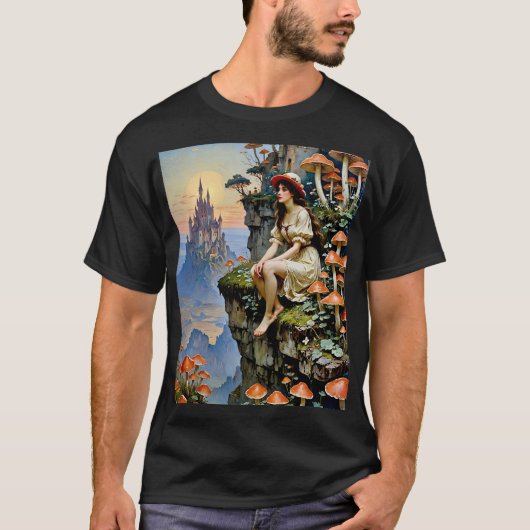 Mushroom Fairy Tale Cliffside Castle T-shirt (Voorkant)