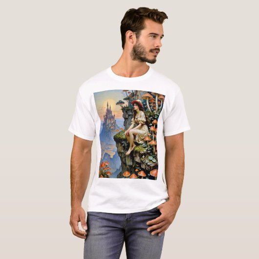 Mushroom Fantasy Dreamscape Enchanted Castle Art T T-shirt (Voorkant volledig)