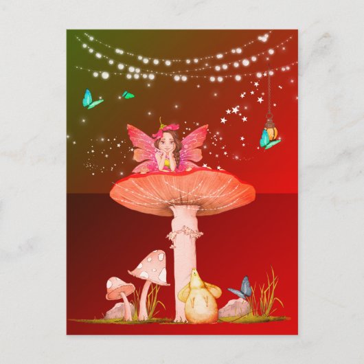Mushroom Fantasy Fairy Sterren Verbrand Sinaasappe Briefkaart (Voorkant)