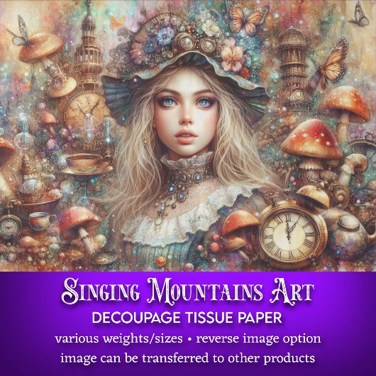 Mushroom Fantasy Scene Alice Wonderland Decoupage Tissuepapier