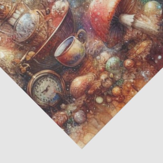 Mushroom Fantasy Scene Alice Wonderland Decoupage Tissuepapier (Detail)