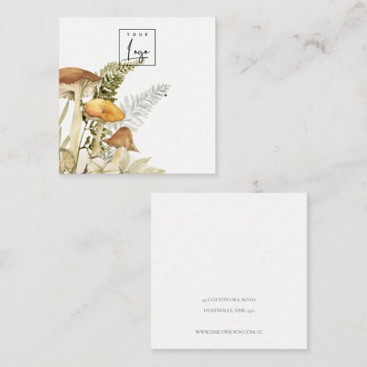Mushroom Fern Foliage-Logo met oorscherm Vierkante Visitekaartje (Voorkant / Achterkant)