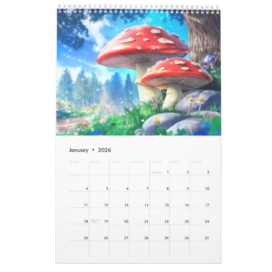 Mushroom Forest Fantasy Art Kalender (Jan 2026)