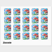Mushroom Forest Fantasy Art Vierkante Sticker (Vel)