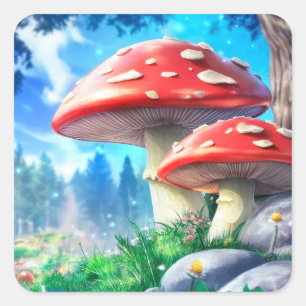 Mushroom Forest Fantasy Art Vierkante Sticker