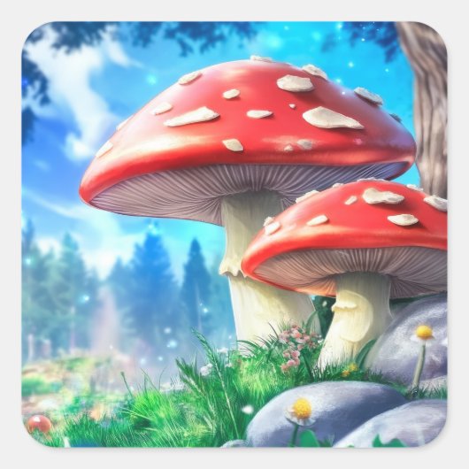 Mushroom Forest Fantasy Art Vierkante Sticker (Voorkant)