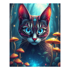 Mushroom Forest Magical Fantasy Cat Foto Afdruk