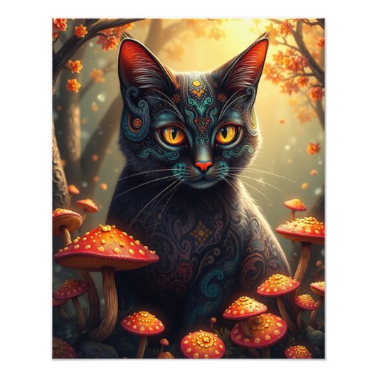 Mushroom Forest Magical Fantasy Cat Foto Afdruk (Voorkant)