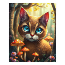 Mushroom Forest Magical Fantasy Cat