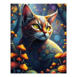 Mushroom Forest Magical Fantasy Cat Foto Afdruk