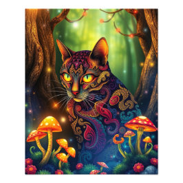 Mushroom Forest Magical Fantasy Cat Foto Afdruk