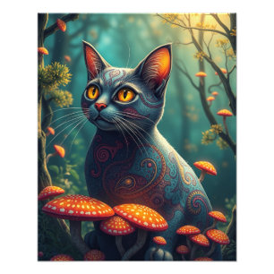 Mushroom Forest Magical Fantasy Cat Foto Afdruk