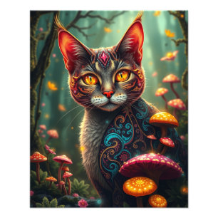 Mushroom Forest Magical Fantasy Cat Foto Afdruk
