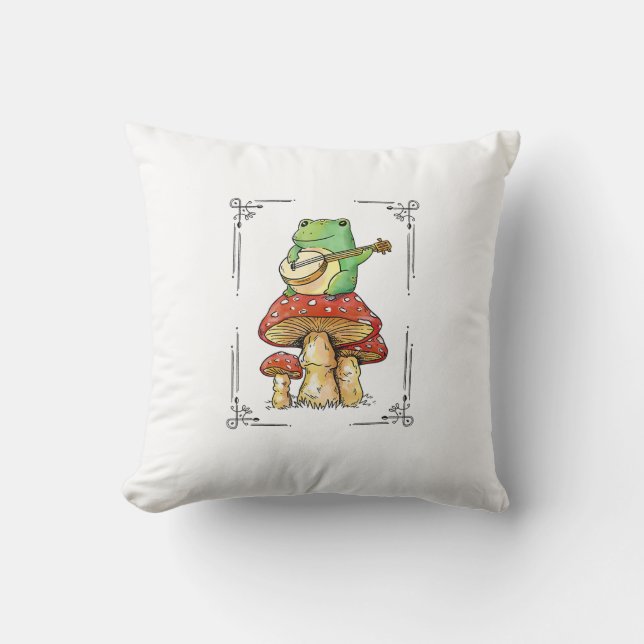 Mushroom Frog Goblincore Mycology Artistic Design Kussen (Voorkant)