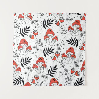Mushroom fungi seamless vintage repeat pattern. Li Wandkleed