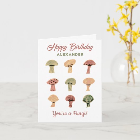 Mushroom Funny Birthday Card Personalized Fungi Kaart (Gele Bloem)