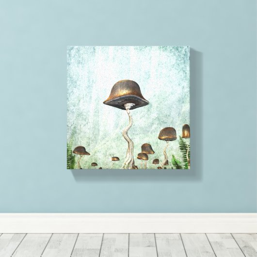 Mushroom Garden Moon Grunge Canvas Afdruk (Insitu (Houten vloer))