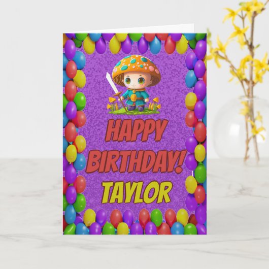 Mushroom Guardian gepersonaliseerde groet verjaard Kaart (Gele Bloem)
