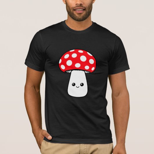 Mushroom Happy Cute Smiling Face Kawaii Cheerful T-shirt (Voorkant)