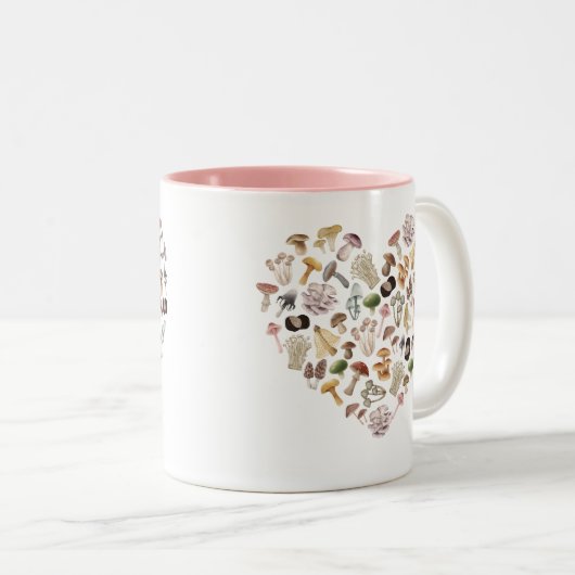 Mushroom Hart Mok, Cadeau voor Mushroom Enthusiast Tweekleurige Koffiemok (Voorkant rechts)