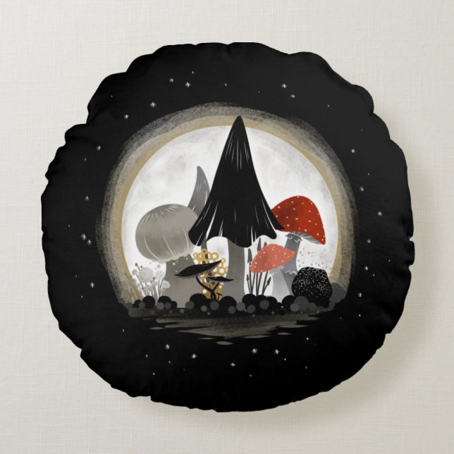 Mushroom Harvest Moon Pillow - Round met Sky Rond Kussen (Voorkant)