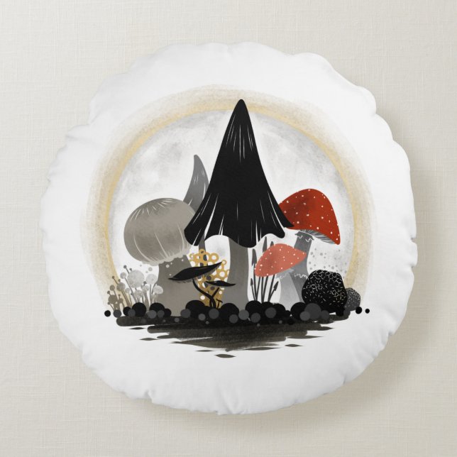 Mushroom Harvest Moon Pillow - Round Rond Kussen (Voorkant)