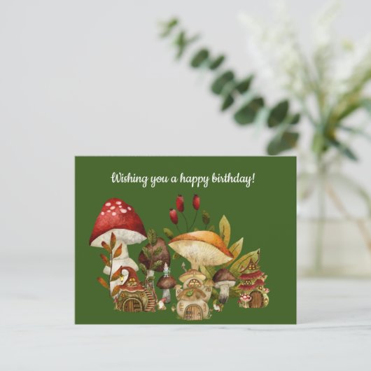 Mushroom House en Village Gnomes Briefkaart (Staand voorkant)