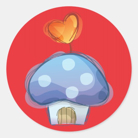Mushroom House op rood Ronde Sticker (Voorkant)