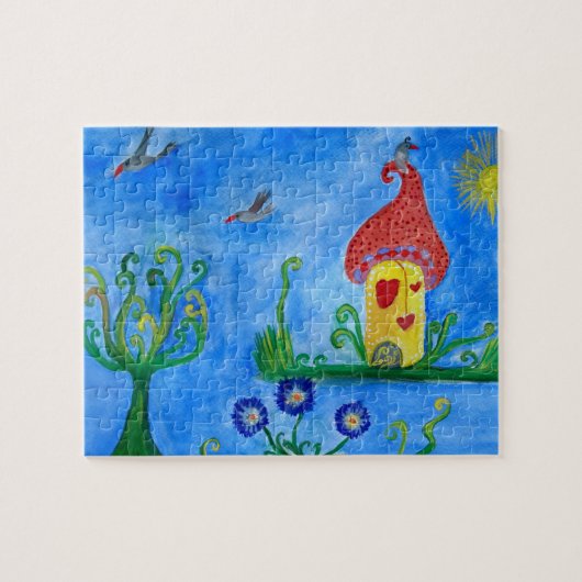 Mushroom House Puzzel met geschenkdoos Legpuzzel (Horizontaal)