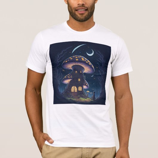 Mushroom House Under a Crescent Moon T-shirt (Voorkant)