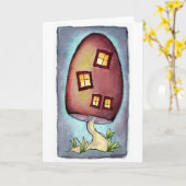 Mushroom House Waterverf Wenskaart Kaart (Gele Bloem)