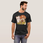 Mushroom huis met kat en kikker vrienden t-shirt (Voorkant volledig)