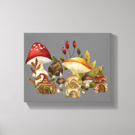 Mushroom huizen en dorp kabouters canvas afdruk