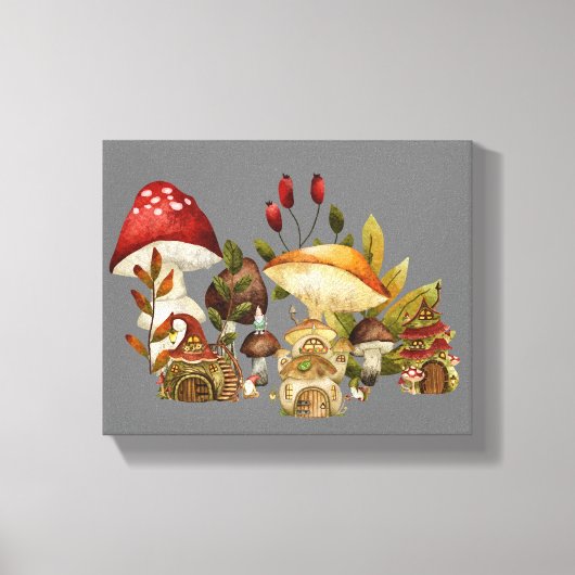 Mushroom huizen en dorp kabouters canvas afdruk (Voorkant)
