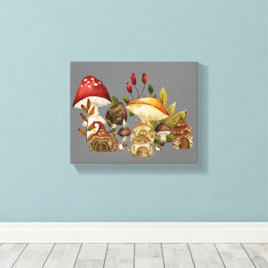 Mushroom huizen en dorp kabouters canvas afdruk (Insitu (Houten vloer))