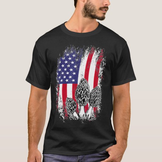 Mushroom Hunting Patriotic American USA Flag T-shirt (Voorkant)