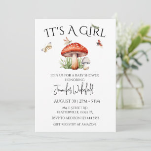 Mushroom Insecten Woodland Forest Baby shower Meis Kaart