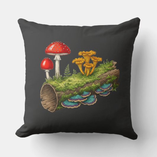 Mushroom Log Fantasy Fungi Illustration Kussen (Voorkant)